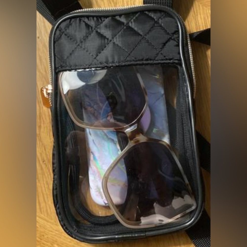 Clear & Black Quilted Crossbody Bag With Rose Gold Tone Zipper (4.25” X 7.5”) - Picture 6 of 16